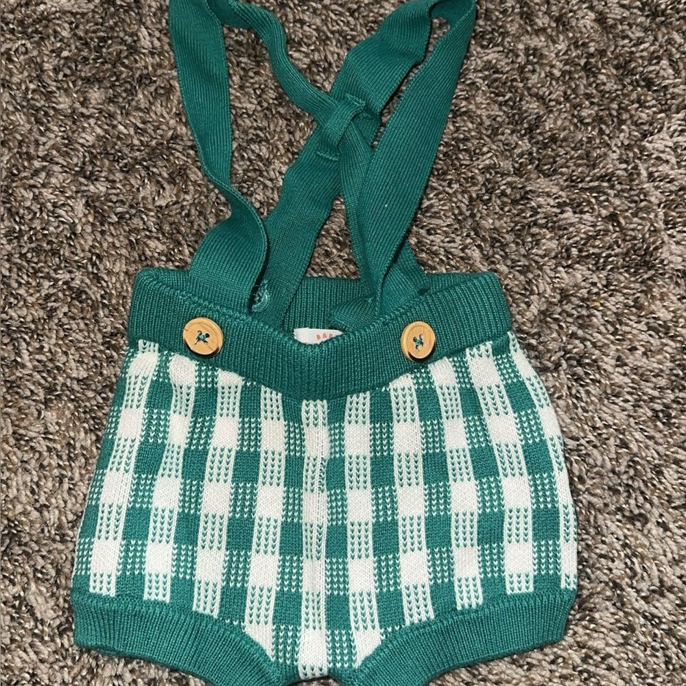 Cat & Jack Green Checkered Knit Suspender Shorts